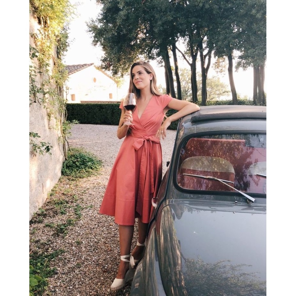Gal Meets Glam Addison Wrap Dress Size 6 Rose Pink Cotton Blend Fit & Flare